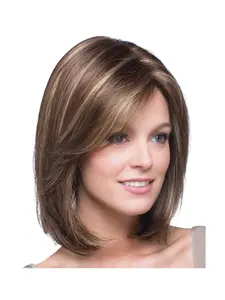 Brown short wig Straight-line bob hairstyle Synthetic high-temperature-resistant fibers Adjustable rose net cap The hair is fluffy, fine and shiny. Suitable for daily wear, parties and gatherings, role-playing - 10 inches