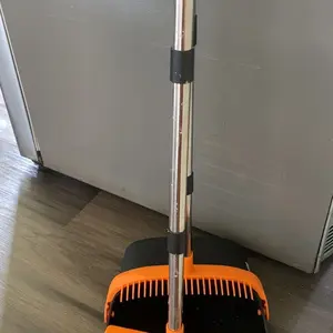 【SummerFinds】VEVOR Broom and Dustpan Set, Heavy Duty Dustpan and Broom Combo with Self-Cleaning Teeth, Metal Upright Standing Dust Pan with Long Handle, Ideal for Home, Restaurant, Office, Dorm, Black+Orange