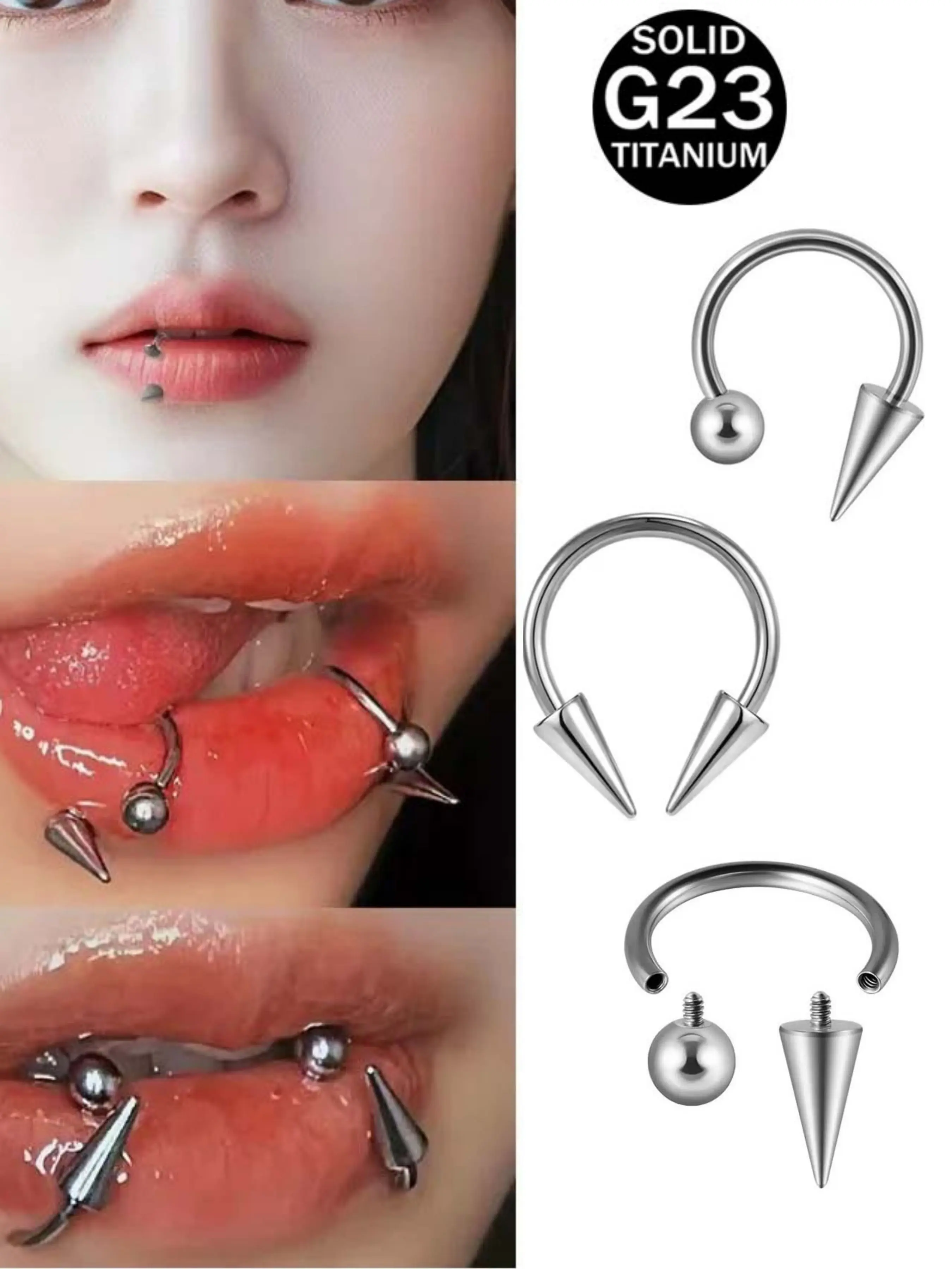 1pc G23 Titanium 16g Horseshoe Labret Lip Ring, Vampire Fangs Style Helix Rook Earring, Nose Septum Piercing Jewelry