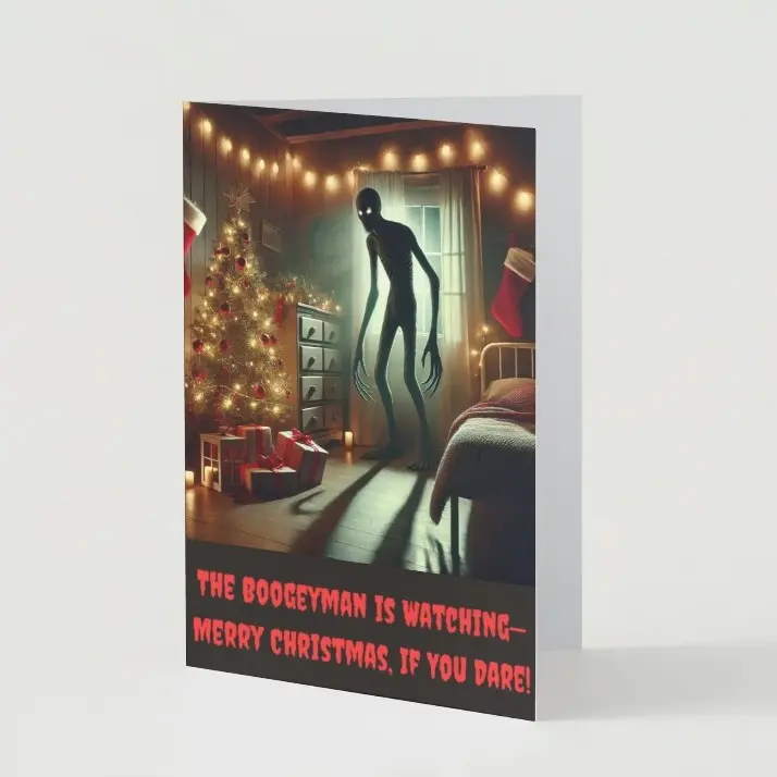 Boogeyman Christmas Card Set - Creepy Horror Holiday Greetings, High-quality Matte-Finish Paper, 5 Cards, White Envelope Included christmas card humorous gift rude christmas