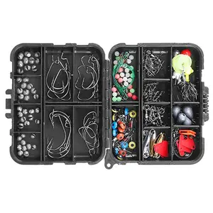 188-Piece Portable Fishing Accessory Kit with Tackle Box, Including Jig Hooks, Sinker Weights, Spoon Lures, and Removable Split Shots
