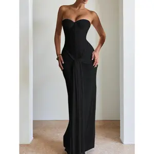 Strapless Ruched Corset Dress, Elegant Bodycon Long Evening Prom Party Formal Dress for Women