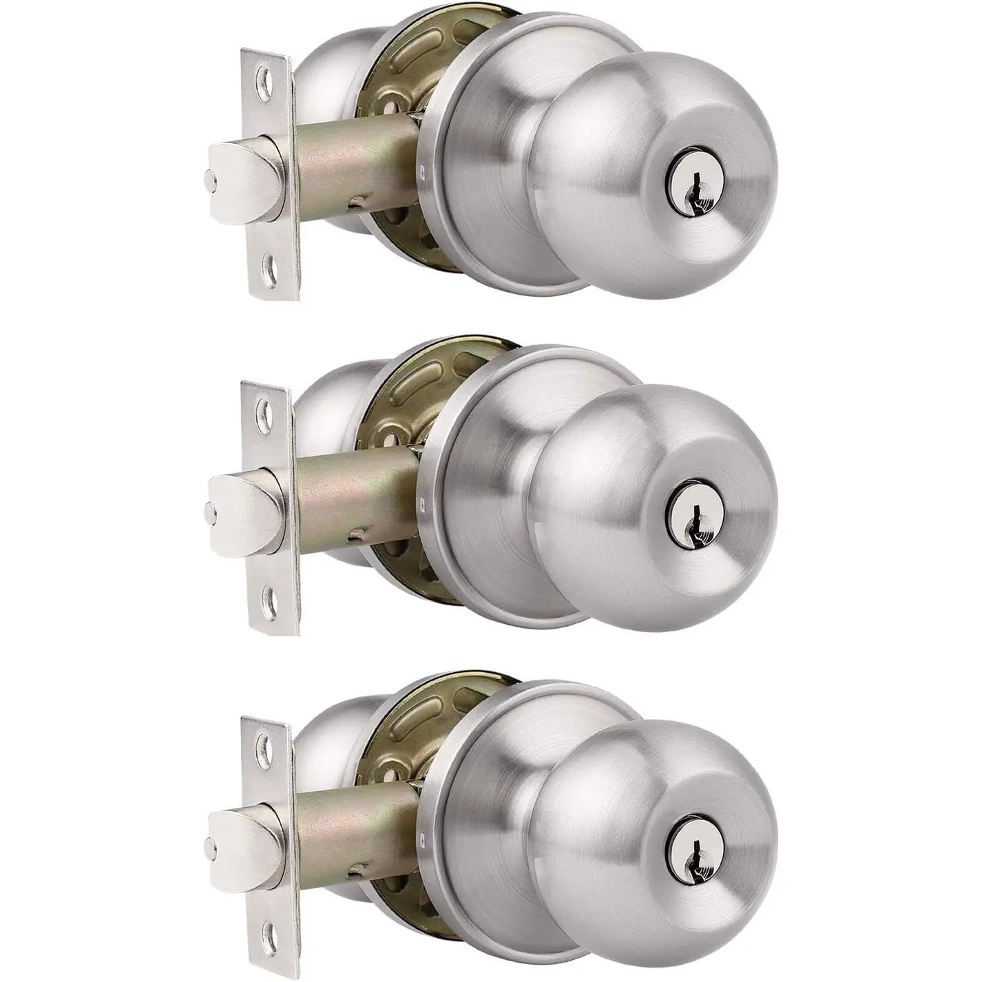 3 Pack Entry Door Knob for Exterior Door,Satin Nickel Door Locks,Keyed Different Door Locksets, Door knobs with Lock and Key,Front Door Locks with Different Keys