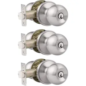 3 Pack Entry Door Knob for Exterior Door,Satin Nickel Door Locks,Keyed Different Door Locksets, Door knobs with Lock and Key,Front Door Locks with Different Keys