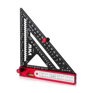 6-in-1 Carpenter Square 7 inch (1/8" Precision) Rafter Square Multi-Purpose Carpenter Tools:Square,Protractor, 1/16" Precision Steel Ruler,Marking Gauge,T-Bevel Gauge,Bubble Level