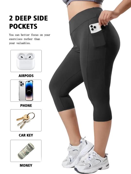 3Pack Plus Size Women's Capri Yoga Pants with Pockets Essential High Waisted Capri Legging for Workout Black Capri Leggings 3Pack Plus Size Women's Capri Yoga Pants with Pockets Essential High Waisted Capri Legging for Workout Black Capri Leggings