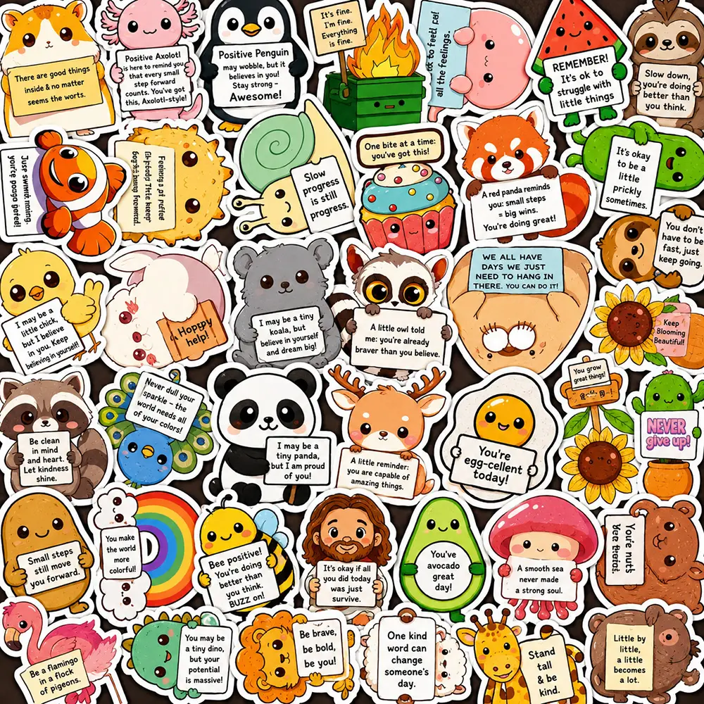 Positive Emotional Support Buddies Stickers Boost Your Daily Mood With Cute Punny Animal Stickers Perfect For Journals, Planners, And Student Gifts