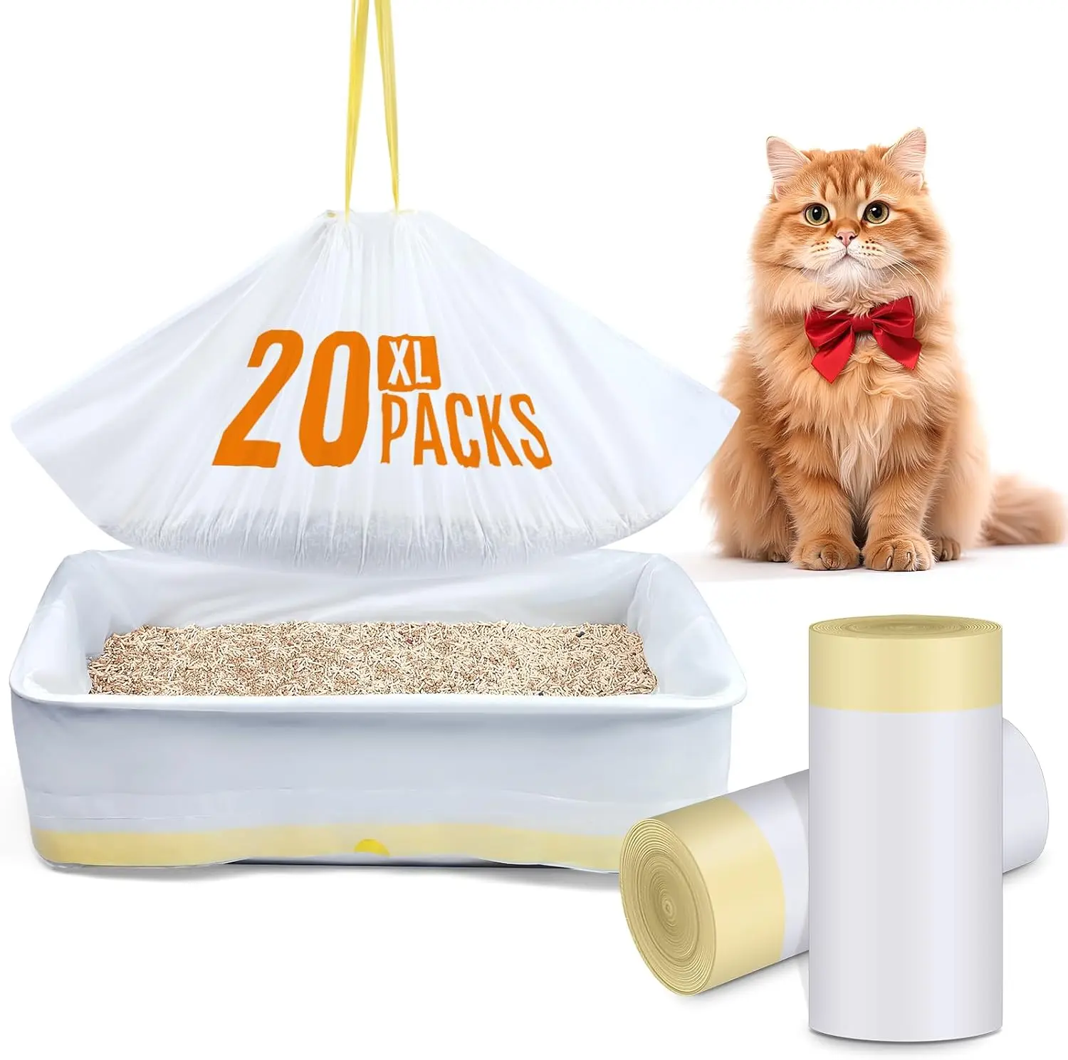 Synthetic Litter Liners, 20 Liners (36.2" x 17.7") Extra-Large Resistant Litter Bags with Easy-Open Breakpoints for Mess-Free Cleanup, 20 Packs