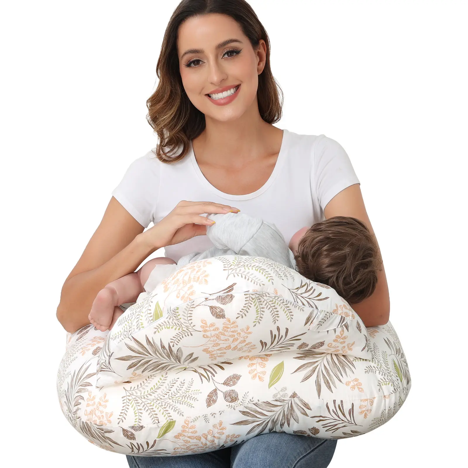 Nursing Pillow for Breastfeeding, Breastfeeding Essentials for Newborn, More Support for Mom and Baby, with Adjustable Waist Strap and Removable Cotto