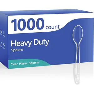 1000 Count Clear Plastic Spoons Bulk - Plastic Silverware Spoons Heavy Duty,  Disposable Spoons, , Heat Resistant, Suitable for Parties, Events, and Everyday Use