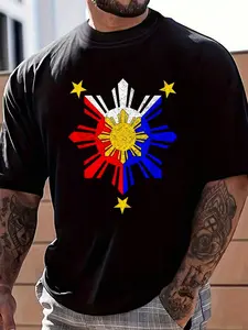 100% Cotton Pinoy Filipino Philippine Flag Sun T-Shirt Women's Men's Graphic Tee Crew Neck summer vacation Tops