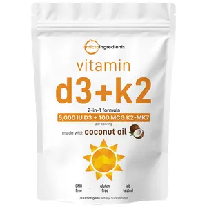Micro Ingredients Vitamin D3 K2 5000IU /2000IU / 1000IU, Infused with Virgin Coconut Oil, 300 Softgels