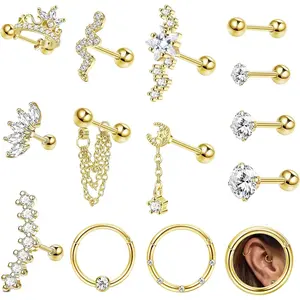 Jstyle 14Pcs Stainless Steel Stud Earrings Set for Women Star Moon Snake 16G Cartilage Earrings Set Hypollergenic Screw Back Earrings Helix Piercing Jewelry