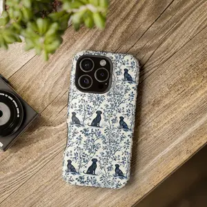 [Must-Have] Black Labrador French Toile MagSafe Tough Phone Case For IPhone 17, 16, 15, 14 Pro Max Plus Case, Black Lab Dog Magnetic Tough Case Gifts