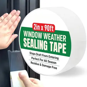 Window Weather Sealing Tape | Winter Weather Stripping Tape to Block Cold Drafts Through Window Gaps and AC Units, Insulation Seal and Draft Blocker for  (2 Inch by 90 FT, Clear)