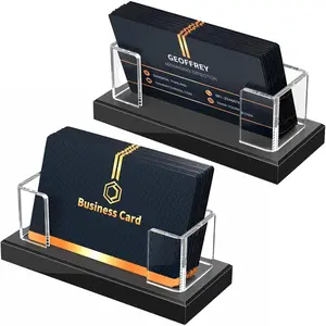 Acrylic Business Card Holder: Clear Plastic Business Cards Display Stand for Desk - Gift Card Organizer for Office 2 Pieces