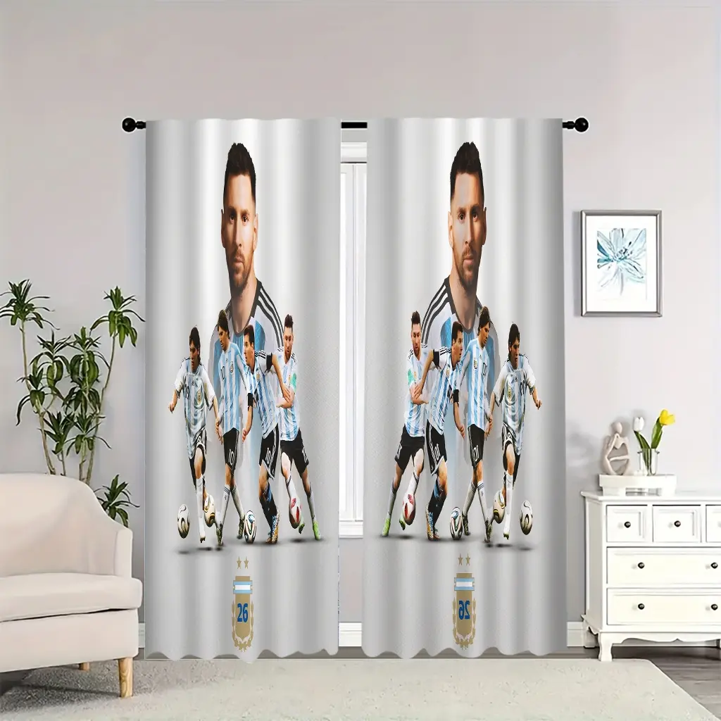 Argentina football jersey with Messi theme, double-sided blackout curtains, Polyester Curtain, Home Decorative Window Curtain Drapes, suitable for living room, bedroom, and apartment decor, perfect for the new year