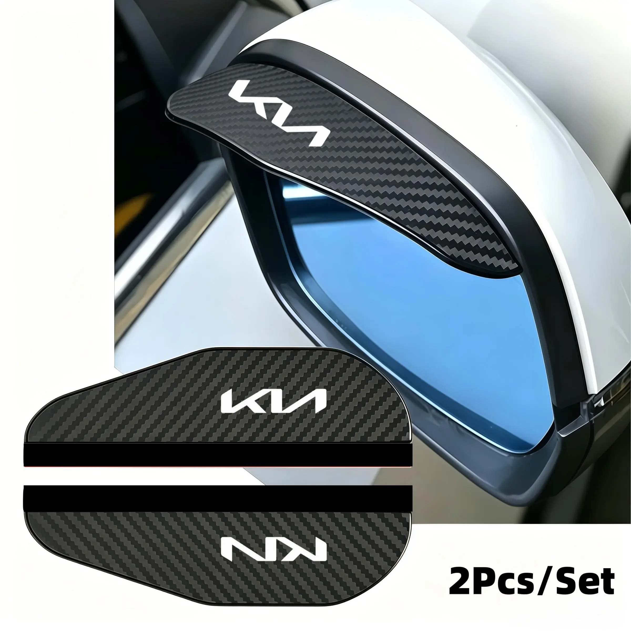 2 Pcs Car Rearview Mirror Rain Guards, Carbon Fiber Texture Backing Board, Compatible with Kia Models, Automotive Accessories