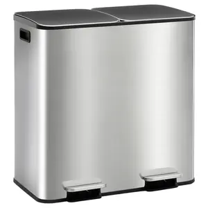 80L Stainless Steel Step-On Kitchen Trash Can - Sleek Trash Bin for Hygienic Waste Disposal, Silver
