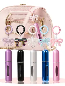 Reusable Aluminum Tube Perfume Bottle Keychain, Pure Color Bow Design, Travel Refillable 5ML Atomizer, Leak-Proof Portable Fragrance Dispenser, Decorative