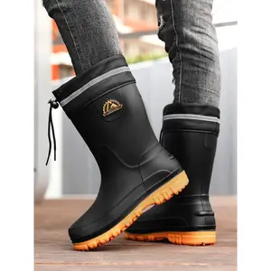 Men's Mid-Calf German Style Rain Boots, Waterproof Laced Shoes, Suitable for Kitchen and Outdoor Use, Durable Tpr Material, All-Season Wear