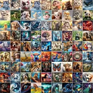 6pcs DIY Round Diamond Painting Kit, 40x40cm/15.75x15.75inch, Beginner-Friendly Small Diamond Art Set, Home Wall Decor Gift Idea, DIY Kits, Diamond Art Tools