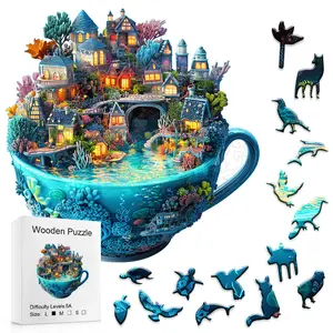 501pcs Water Cup Dream World, Exquisite Gift Box, Home Decoration, Family Interaction, Adult Leisure Party Game, Perfect Holiday Gift, Wooden Handmade Puzzle