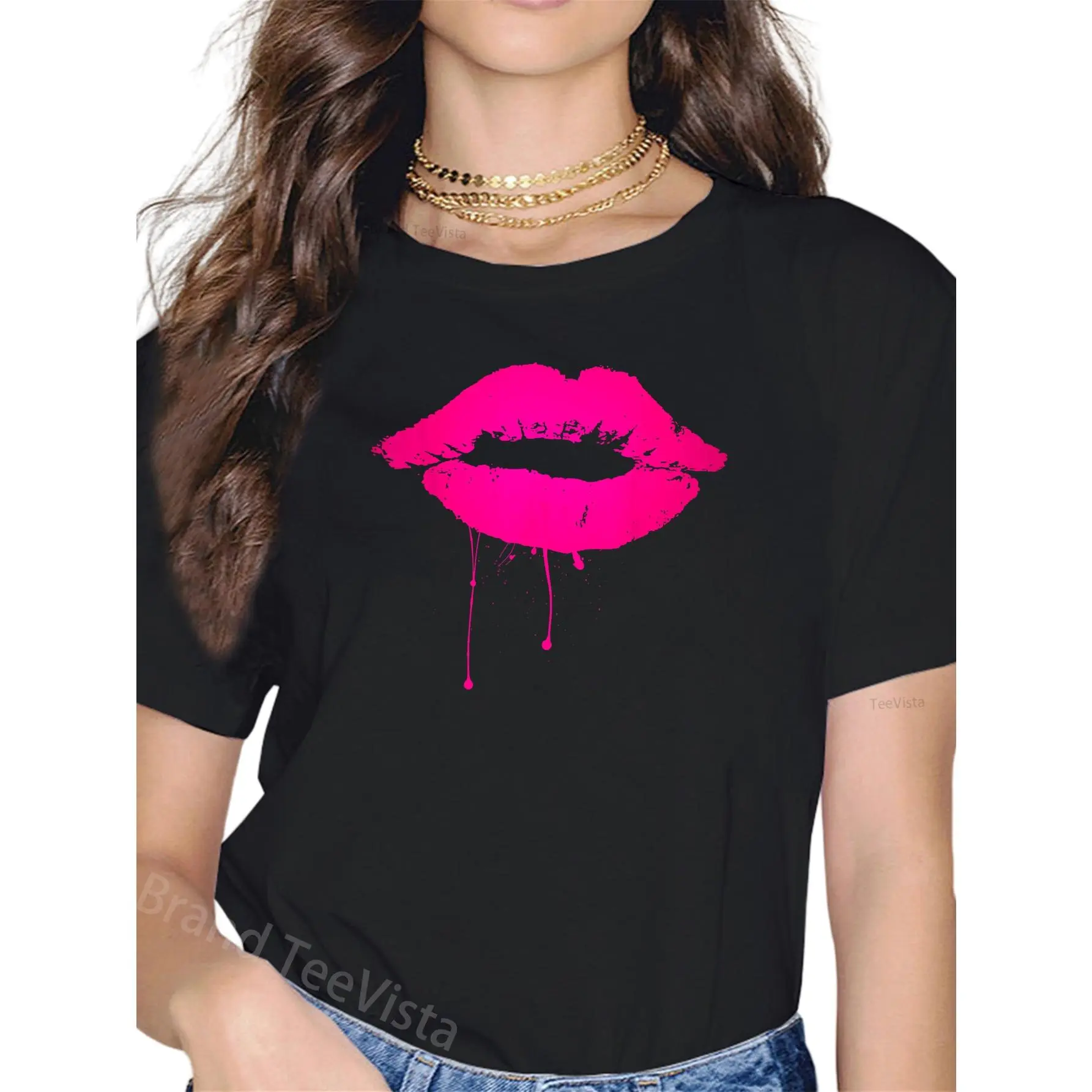 Sexy Pink Hot Lips T Shirt: Neon 80s Lipstick Kiss Party Tee