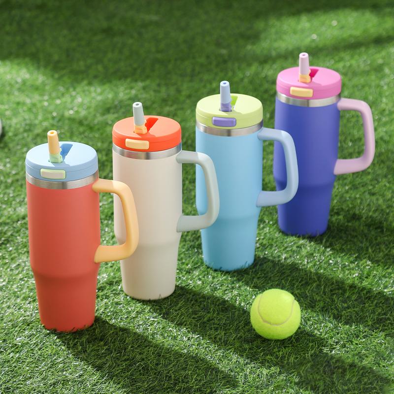 40 oz Stainless Steel Tumbler with Insulated Vacuum Cup - Flip Straw Mug with Leak-Proof Lid, Handle. One-Click Drinking Water Bottle, Car-Friendly for All Day Hot & Cold, 2026 NewYear Gifts