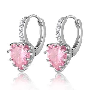 Fasjewly Pink Heart Cubic Zirconia Stud Earrings for Women  Hypoallergenic Earrings Sterling Silver Post for Sensitive Ears Pierced Earrings Everyday Jewelry