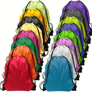 1pc Bright Nylon Drawstring Backpack- Lightweight and Durable, 16inch Storage Pockets, with Black Strap, Suitable for Sports, Travel, Yoga, Gym, and Outdoor Camping, Travel Backpack