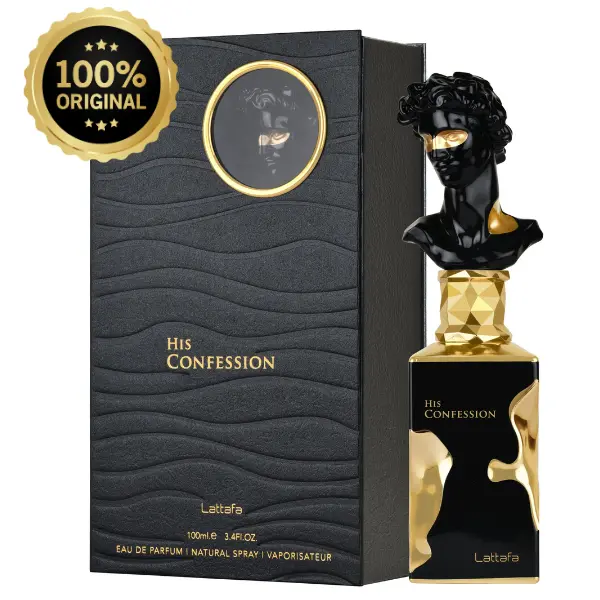 Lattafa His Confession Eau De Parfum for Men (Adults), 3.4 fl oz (3 to 3.9 fl oz) Alcohol Base Aromatic Woody Fragrance with Amber, Cinnamon, Vanilla, Cedarwood, Vegan Formula, 100ml Single Item, Contains Alcohol, Lavender, Liquid, Powdery, Edp