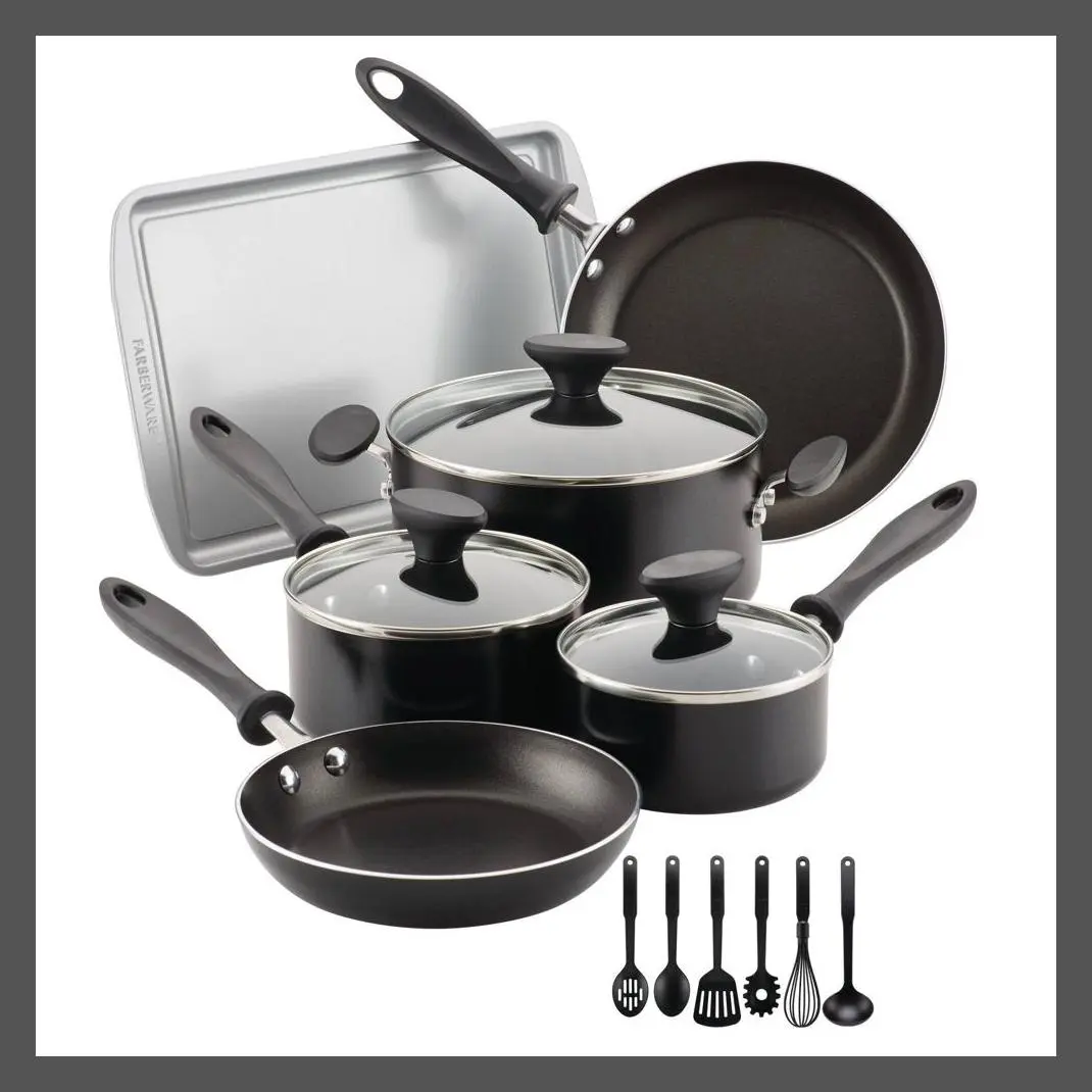 Farberware 15PC Aluminum Cookware Set 350F Reliance Prestige Tools Pot Pan