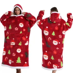 Extra-large Adult Wearable Hooded Blanket Soft Fleece Pullover with Hood and Large Pockets Comfortable Indoor Outdoor Reusable Blanket Christmas Gift Christmas Decoration