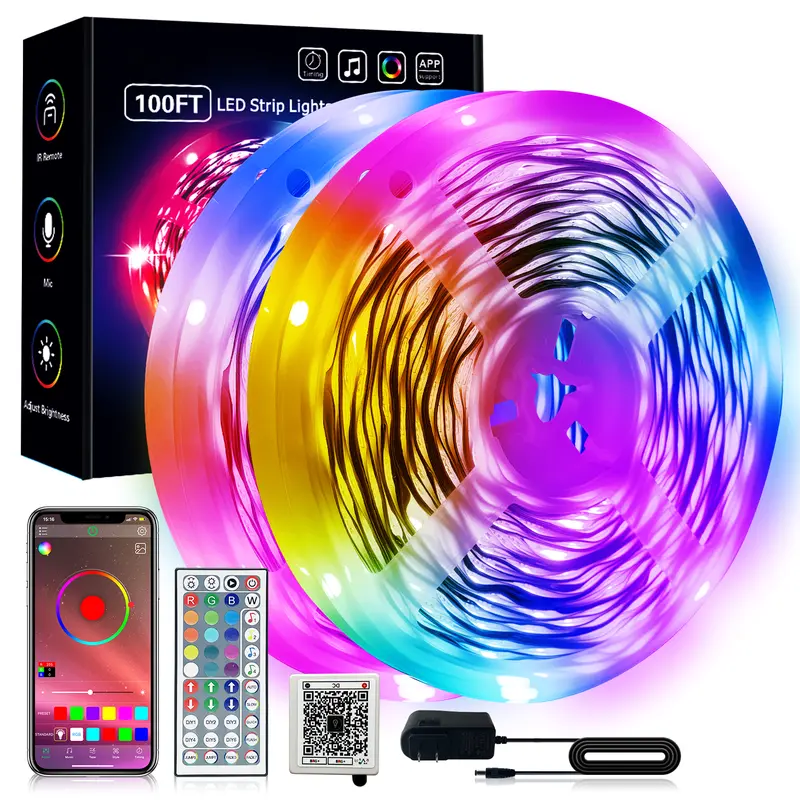 200FT 100FT 50FT LED strip app controls music sync color changing RGB lights timed switch suitable for bedroom home decoration party games