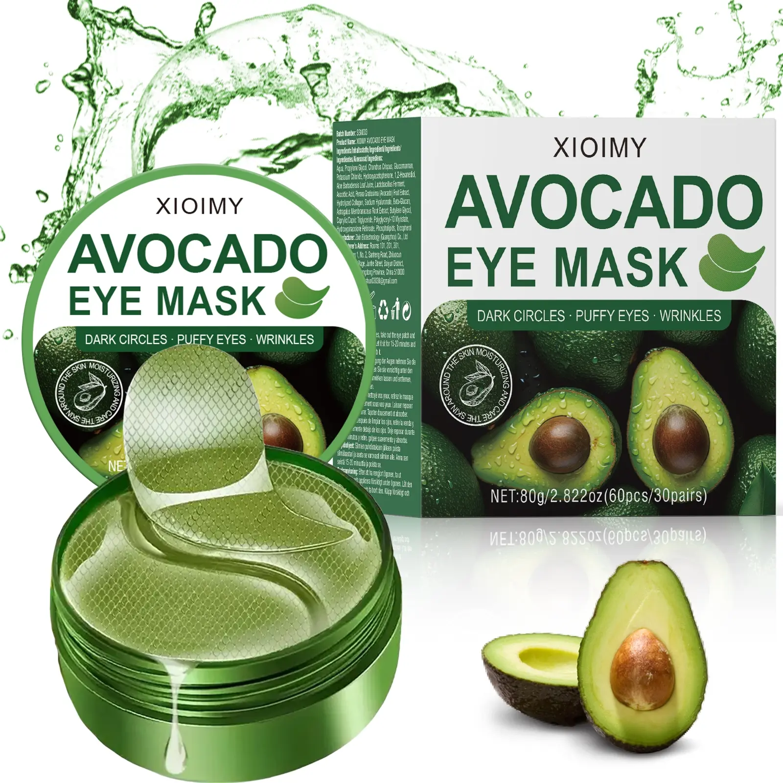 60 pcs Avocado Collagen Eye Masks, Smoothing, Soothing and Hydrating Under Eye Gel Patches, Eye Patches for Puffy Eyes, Reduce Dark Circles and Puffiness, Deep Moisturizing Eye Care for All Skin Types