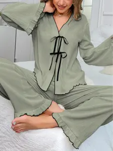 Women's Solid Loungewear Set, Casual Comfy Long Sleeve Top & Pants PJ Set, Ladies Sleepwear Pajama Set for All Seasons