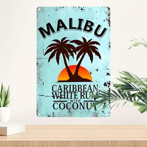 Vintage Malibu Coconut Rum Metal Sign Retro Tropical Wall Art for Home Bar Cafe Man Cave Party Decor 118 x 787 Inches Weathered Finish