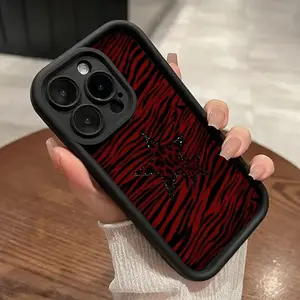 Red Leopard Print Stars Pattern TPU Phone Case for iPhone 17 16 15 14 Pro Max 13 12 11 XR XS Plus Shockproof Non Slip Military-Grade Protective Silicone Cover.QXB801