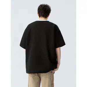 NewBdhjydb Men's Black T-Shirt - Fake Two-Piece Design, Lightweight Summer Top for Everyday & Formal Outfits - Machine Washable Casual Shirt, Versatile Clothing, Layered Look, Durable Construction, Short Sleeve Tee, Streetwear Style