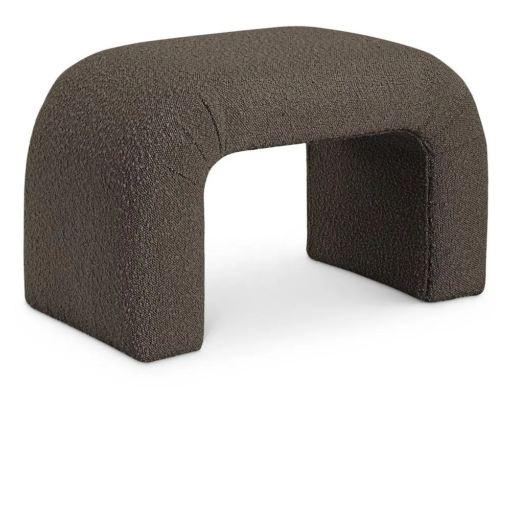 Niagara Brown Boucle Fabric Bench, Contemporary Home Decor, Single Seat Indoor Furniture with Soft Texture and Unusual Shape