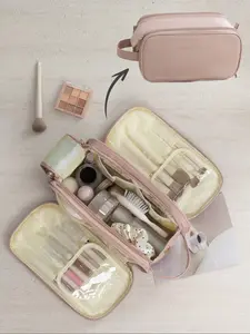 Large Capacity Cream Texture Makeup Bag, Portable Travel Organizer, Home Cosmetic Storage, Skincare Lotion Eyeliner Brush Holder Gift, Makeup Organizer Pouch