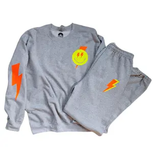 smile neon orange lightning bolt crewneck sweatsuit set