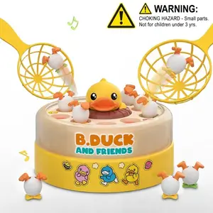 Cute Duck Party Board Game Toy Set with Music, Includes Rotating Game Board, Nets, Eggs, Stickers, Perfect Gift for Kids Aged 3+, Party Table Game