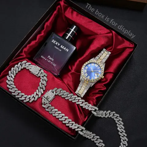 Men's Watch & Jewelry Set, Fashion Accessories for Party & Daily Wear, Versatile Birthday Gift Set Parfum Display Box