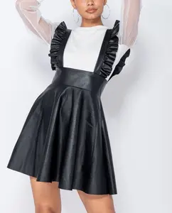 Ruffle Trim Suspender Skirt Pinafore Leather Dress