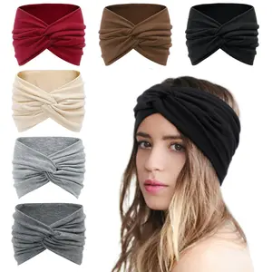 Set of 6 Large Cotton Like Turban Knotted Bandana Head Bands, Non Slip Extra Wide Headbands Suitable for Women and Teen Girls With Different Head Sizes summervibes