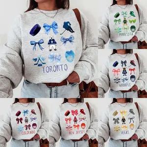 Vintage All Team Hockey Sweatshirt Coquette Bow for Hockey Fans Ash Grey Color Vintage Sweatshirt Hockey Sweatshirt Shirt Unise, Gift for Her, Minnesota Dallas Toronto New Jersey Vegas Colorado Winnipeg, Detroit