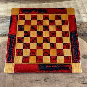 Black Onyx/Red Lava Cherry Wood Chess Board (INCLUDES PIECES)