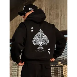 Vintage Ace of Spades Graphic Hoodie - Breathable Cotton Blend, Casual & Sporty Pullover with Drawstring Hood for Men and Women - Perfect for Outdoor Activities, Machine Washable